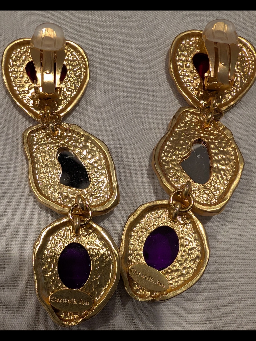 Catwalk Jon Gold-Tone Multi-Color Heart Drop Earrings - Red, Green & Purple - Picture 4 of 5